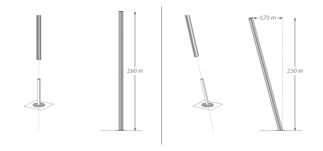 poteau pour voile avec embase à visser, droit ou incliné poteau pour voile avec embase à visser, droit ou incliné