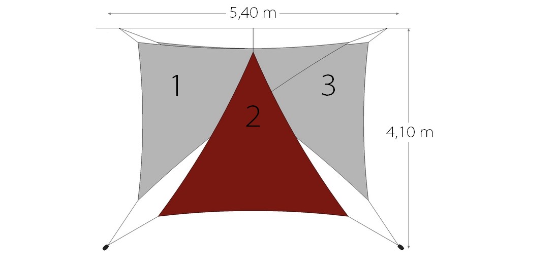 Schéma pack 3 voiles d'ombrage triangles